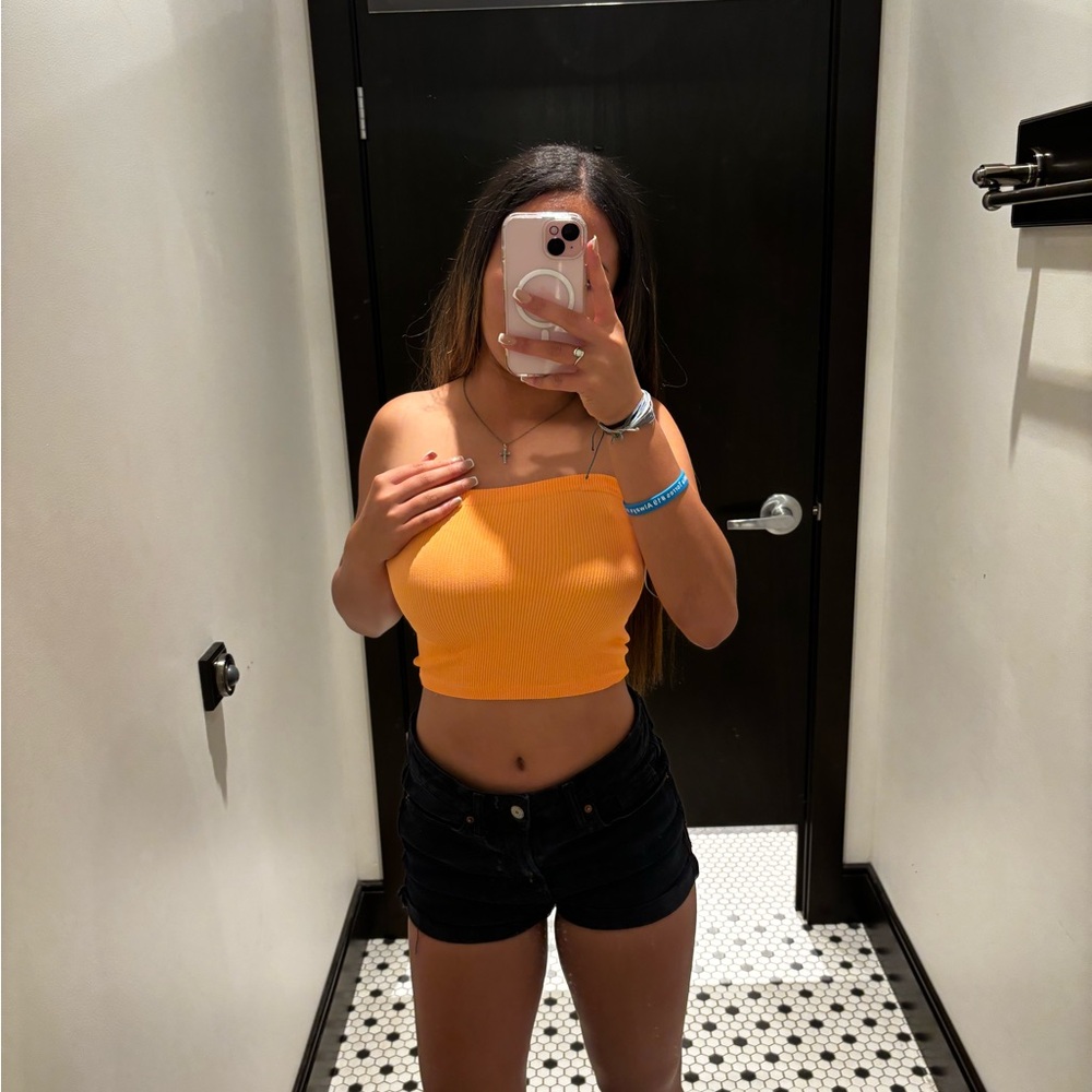 Orange Strapless Women's Top